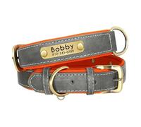 Collier pour Chien rembourré en Cuir personnalisé avec Plaque d'identification personnalisée(Gray 4,XL)