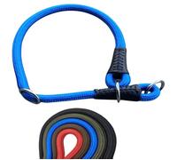 Collier pour chien rond & doux - Col freestyle - Réglable - Robuste - Résistant aux intempéries - Intérieur renforcé de textile et embouts en cuir - Bleu - XXL - 65 cm