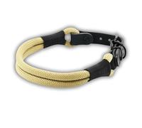 Collier pour chien Soft Cord double beige - Boucle noire et ferrures en métal - Longueur : 50 cm - Diamètre : 10 mm - Collier en nylon réglable - Robuste - Résistant aux intempéries - Embouts en cuir