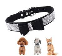 Collier pour chien taille XS avec nœud papillon - Strass et strass - Bijou mignon et réglable pour chiot, chat ou chaton - Noir - Taille S