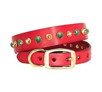 Collier pour Chiot et Chat en Cuir véritable avec Strass et Diamants(Red 2,XS)
