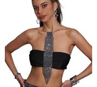 Collier pour femme avec chaîne réglable en maille de cristal - Bijou tendance pour fête, Noir, taille unique