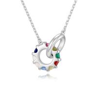 Collier pour femme avec pendentif double anneau doré/argent avec zircones multicolores, collier avec 2 ronds, 40 + 5 cm, réglable, bijou pour femme, mère, anniversaire, anniversaire de mariage, boîte