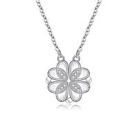 Collier pour femme avec pendentif en forme de cœur et chaîne d'ancre, collier en forme de trèfle à quatre feuilles en constante évolution, en argent sterling 925 avec diamants, chaîne en os de serpe