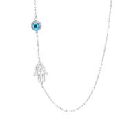 Collier pour femme avec pendentif œil de diable bleu de Fatima main de Fatma - Amulette de protection juive - Bijoux religieux, Medium, Acier inoxydable, Pas de gemme