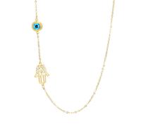 Collier pour femme avec pendentif œil de diable bleu de Fatima main de Fatma - Amulette de protection juive - Bijoux religieux, Medium, Acier inoxydable, Pas de gemme