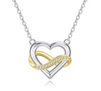 Collier pour femme en argent - Collier réglable en cuivre plaqué or blanc 14 carats - Chaîne pour femme avec pendentif en forme de cœur et infini - 46 cm - Cadeau d'anniversaire de mariage, 46 CM