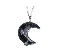 Collier pour femme en résine multicolore avec pendentif lune étincelant - Doré, 4X3CM, Résine