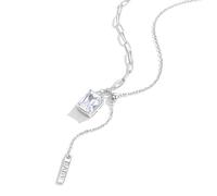 Collier pour femme pendentif forme cœur et chaîne d'ancre argent sterling S925, petit collier à pampilles carrées diamant, chaîne clavicule réglable forme cube sucre géométrique