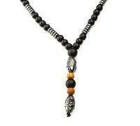 Collier pour Homme avec Collier de Bouddha de Style Viking en Pierre Hématite Collier Chapelet Bouddhiste Tibétain