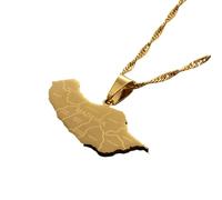 Collier pour homme avec pendentif carte de Madère du Portugal pour femmes et filles, couleur or et argent