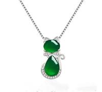 Collier pour homme avec pendentif chat en jade vert naturel véritable - Accessoires de charme - Pierre précieuse porte-bonheur - Pierre précieuse d'énergie - Calcédoine - Agate sculptée