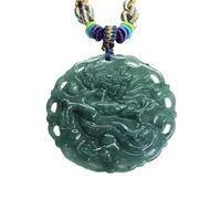 Collier pour homme avec pendentif dragon émeraude naturelle, pierre de jade bleue avec pendentif dragon du zodiaque FC4061404