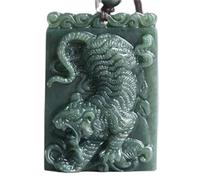Collier pour homme avec pendentif en jade hétien vert foncé sculpté du zodiaque chinois avec pendentif amulette en jade porte-bonheur pour homme - Cadeau vintage