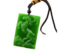 Collier pour homme avec pendentif en jade Ma Ping'an sculpté à la main vert naturel