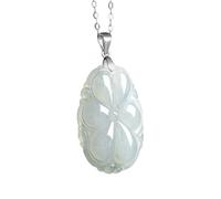 Collier pour homme avec pendentif feuille de lotus en jadéite - Cadeau porte-bonheur pour femme - Amulette sculptée - Pierre précieuse naturelle