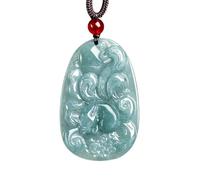 Collier pour homme avec pendentif renard en jadéite - Bijoux véritables - Bleu - Jade naturelle - Talismans - Accessoires - Breloque amulette - Pierre de luxe