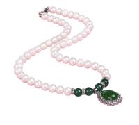 Collier pour homme avec perles d'eau douce naturelles imitation agate verte - Cadeau de fête des mères pour mère et belle-mère