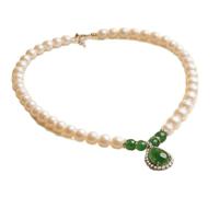 Collier pour homme avec perles d'eau douce naturelles - Pendentif jade - Cadeau pour la fête des mères - Journée internationale de la femme - Style léger de luxe
