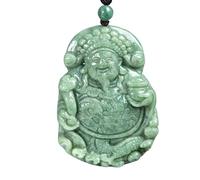 Collier pour homme, collier 3D en forme de dieu de la richesse vert haricot naturel