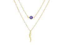 Collier pour homme, corne italienne bleu mauvais œil collier double couche en forme de piment collier spirituel talisman amulette