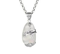 Collier pour homme - Design original - En jade de glace naturelle - Collier blanc pour femme - Pendentif fleur de lotus koi - Bijoux vintage