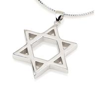 Collier pour homme en argent sterling 925 avec pendentif en forme d'étoile juive - Bijoux israélites hébreux fabriqués en Israël - Kabbale, bénédiction - Bijoux juifs pour femme, 18+2 chain, Dentelle