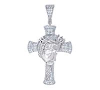 Collier pour homme en argent sterling 925 avec zircone cubique imitation tête de Jésus Croix Religieuse 59,7 x 32,9 mm de large Collier pour homme
