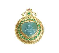 Collier pour homme en forme de cœur émeraude naturelle avec pendentif Bouddha Pierre de jade d'eau bleue