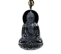 Collier pour homme en jade naturel noir Amitabha Bouddha Trois D Collier pour homme