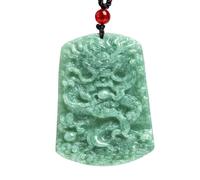 Collier pour homme en jade naturel vert avec dragon du zodiaque sculpté en trois D