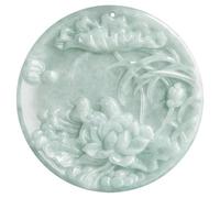 Collier pour homme en jadéite de glace naturelle sculptée à la main - Paires de lotus - Pendentif amulette porte-bonheur - Jade de luxe - Cadeau tendance