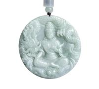 Collier pour homme en jadéite de glace naturelle sculptée dragon chinois GuanYin - Pendentif porte-bonheur - Collier de luxe en jade tendance - Cadeau tendance