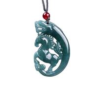 Collier pour homme en jadéite naturelle avec pendentif zodiaque - Gravure ajourée complexe - Collier en jadéite de type glace - Cadeau festif pour homme et femme