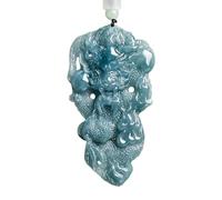 Collier pour homme en jadéite naturelle bleue avec pendentif dragon d'eau en trois dimensions sculpté type glace - Collier en jadéite - Cadeau pour homme et femme