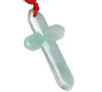 Collier pour homme en jadéite naturelle de qualité A - Vert clair sculpté - Croix de Jésus - Bénédiction - Pendentif porte-bonheur - Cadeau