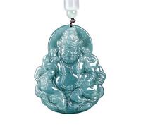 Collier pour homme en jadéite naturelle - Pendentif Dieu de la richesse bleue et jaune - Collier exquis et tendance en jade de type glace - Cadeau pour homme et femme