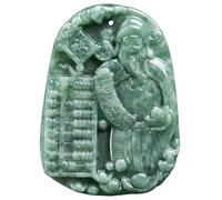 Collier pour homme en jadéite verte naturelle sculptée à la main avec pendentif amulette Dieu de la richesse en jade de luxe