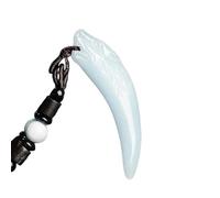 Collier pour homme en porcelaine naturelle avec pendentif en forme de dent de loup en jade blanc - Cadeau d'anniversaire pour couple