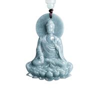 Collier pour homme et femme avec pendentif en jadéite naturelle Bleu Amitabha sculpté à la main Bouddha Tathagata Saint Patron
