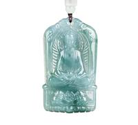 Collier pour homme, jade naturel bleu Amitabha Bouddha Zodiaque Chien Cochon Gardien Pendentif Homme