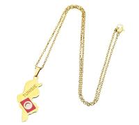Collier pour homme, pendentif carte de la Tunisie, drapeau de la ville d'Afrique, collier pour homme et femme, couleur doré/acier, bijoux cadeau
