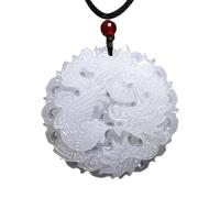 Collier pour homme - Pendentif en jade blanc chinois - Dragon et Phoenix - Double face - Creux - Amulette porte-bonheur - Cadeau pour homme et femme