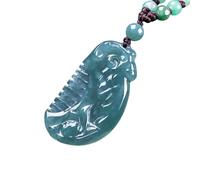 Collier pour homme, pendentif en jadéite naturelle émeraude bleue avec pendentif en forme de peigne à eau exquis sculpté bijoux tendance amulette cadeaux hommes femmes