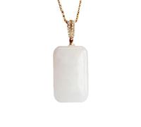 Collier pour homme, pendentif turandontite naturelle en jade blanc, collier à breloques carrées, unisexe, souvenir, matériau en alliage, sans certificat d'authenticité, cadeau