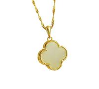 Collier pour homme S incrusté Turpan Jade Trèfle à quatre feuilles Collier Pendentif Collier Simple Style Fait à la Main Forme de Feuille Unisexe