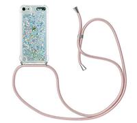 Collier pour iPod Touch 5/6/7(2019) Coque -Dégradé Glitter Liquide Filles Femmes Étui Étincelle Étui À Bandoulière Et Cordon Collier avec Réglable Cordon Lanière Pochette pour Telephone Portable