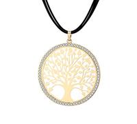 Collier pour les femmes, arbre celtique de collier pendentif avec CZ cristal filles collier de cire longue collier brillant strass (Plaqué or)