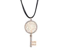 Collier pour les femmes, arbre celtique de la vie collier pendentif clé avec CZ cristal filles collier de cordon de cire longue brillant collier strass (Plaqué or)