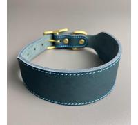 Collier pour lévrier martingale fait à la main en cuir pleine fleur avec boucle en laiton, design vintage anti-traction pour lévriers whippets (bleu, col en S de 25 à 31 cm)